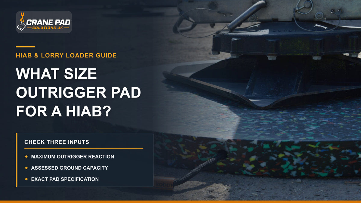 HIAB stabiliser foot on a CPS confetti outrigger pad with reaction-led sizing guide overlay